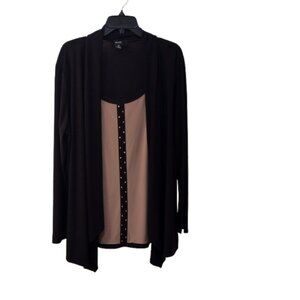 Naif: Long Sleeve Pullover Tunic Top w/Cardigan, Size 1X, Black/Tan